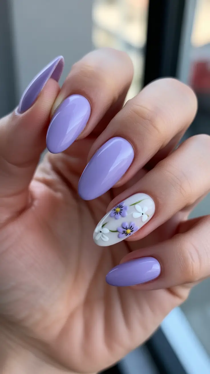 chic spring break nails 2026 + Lavender Gloss With A Daisy Accent Moment