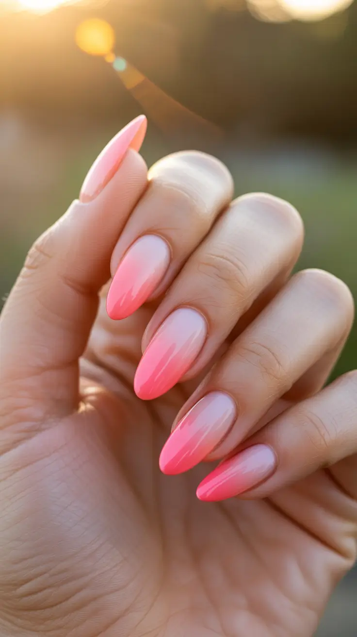 chic spring break nails 2026 + Sunset Ombré Almond Glow