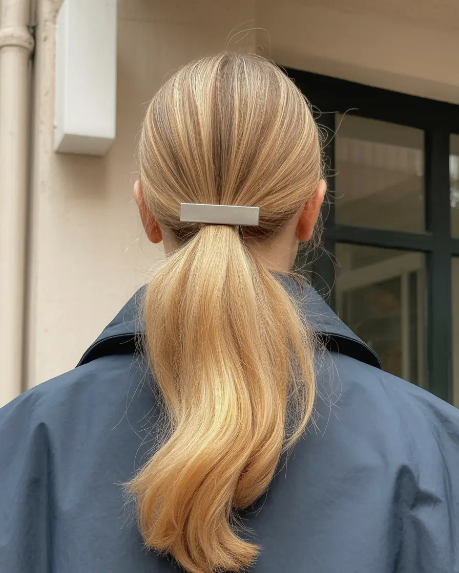 cute easy spring hairstyles 2026 + Minimalist Low Ponytail With A Sleek Barrette