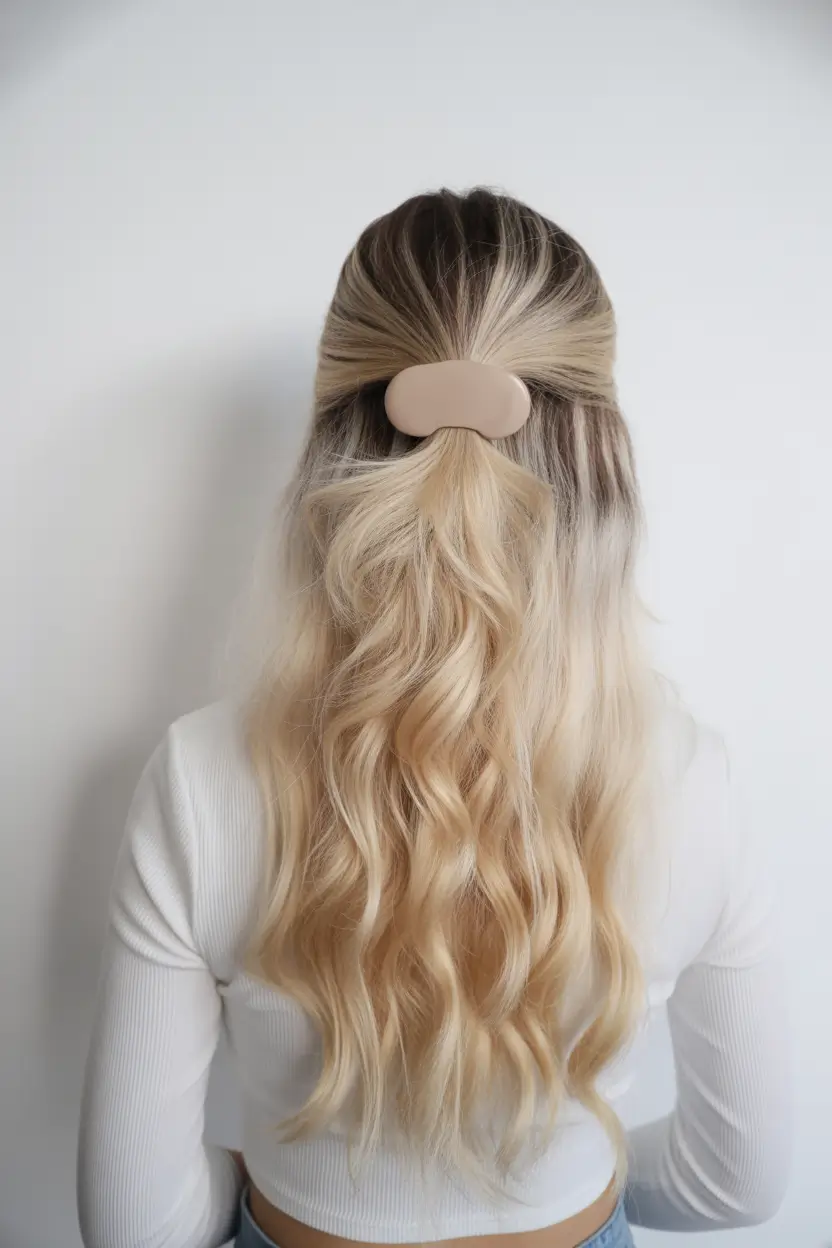cute easy spring hairstyles 2026 + Polished Half-Up Clip For Soft Blonde Waves