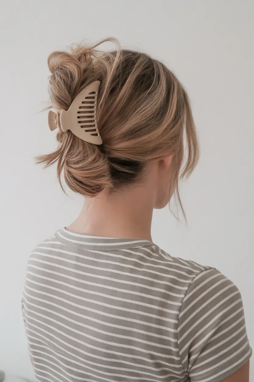 cute easy spring hairstyles 2026 + Claw-Clip French Twist Bun With Casual Cool Texture