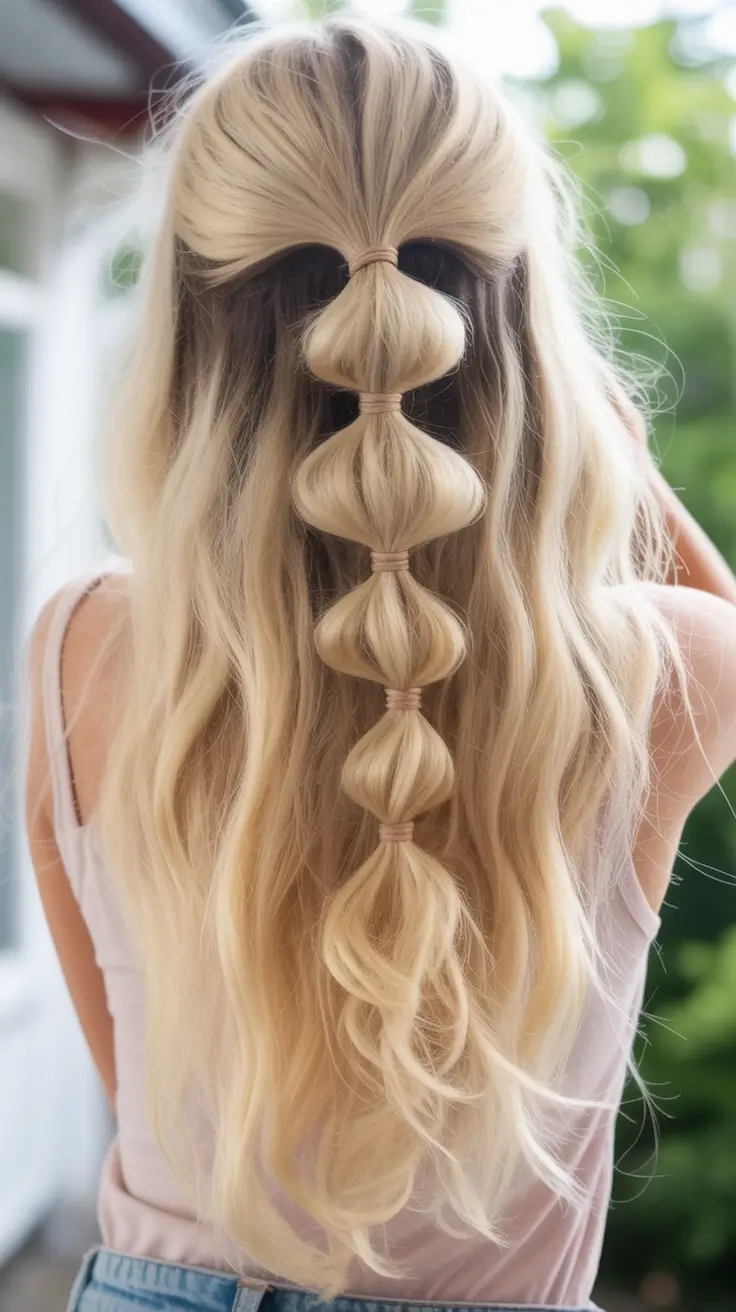 cute easy spring hairstyles 2026 + Bubble Half-Up Ponytail For Long Hair Drama