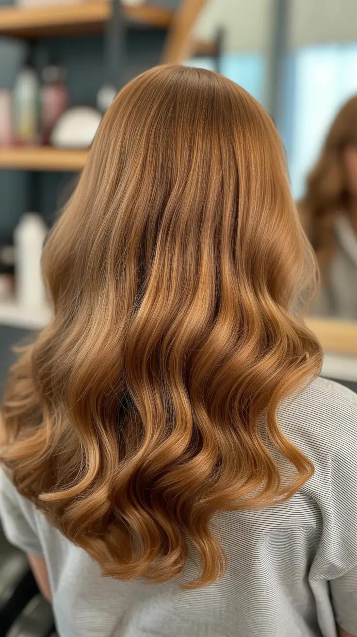 trendy spring hair color ideas 2026 to look younger + Golden Caramel Waves That Look Like A Built-In Glow Filter