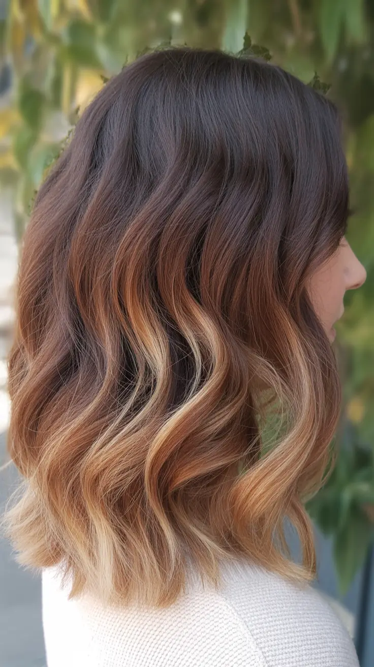 trendy spring hair color ideas 2026 to look younger + Soft Brunette Lob With Honey Balayage On The Ends