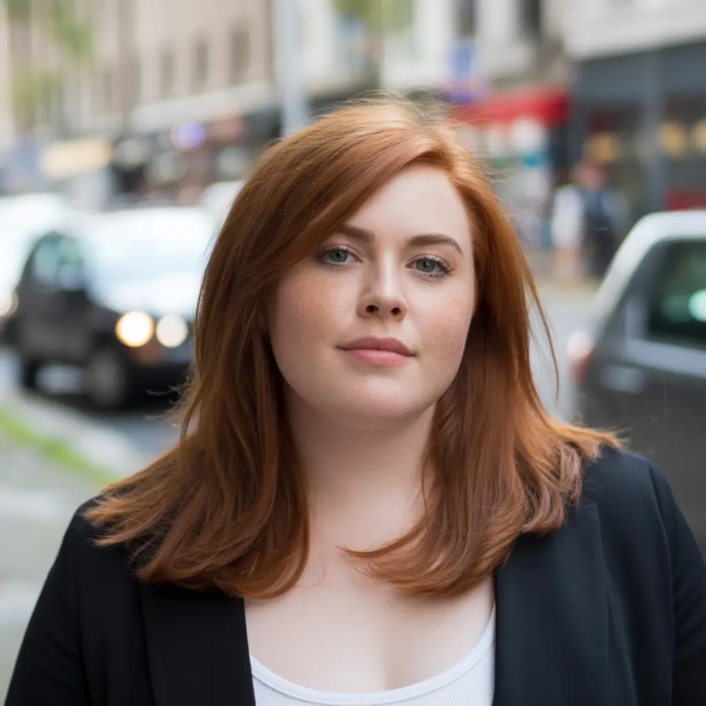 modern spring haircuts for chubby faces 2026 Rusty Auburn Mid-Length With Light Layers