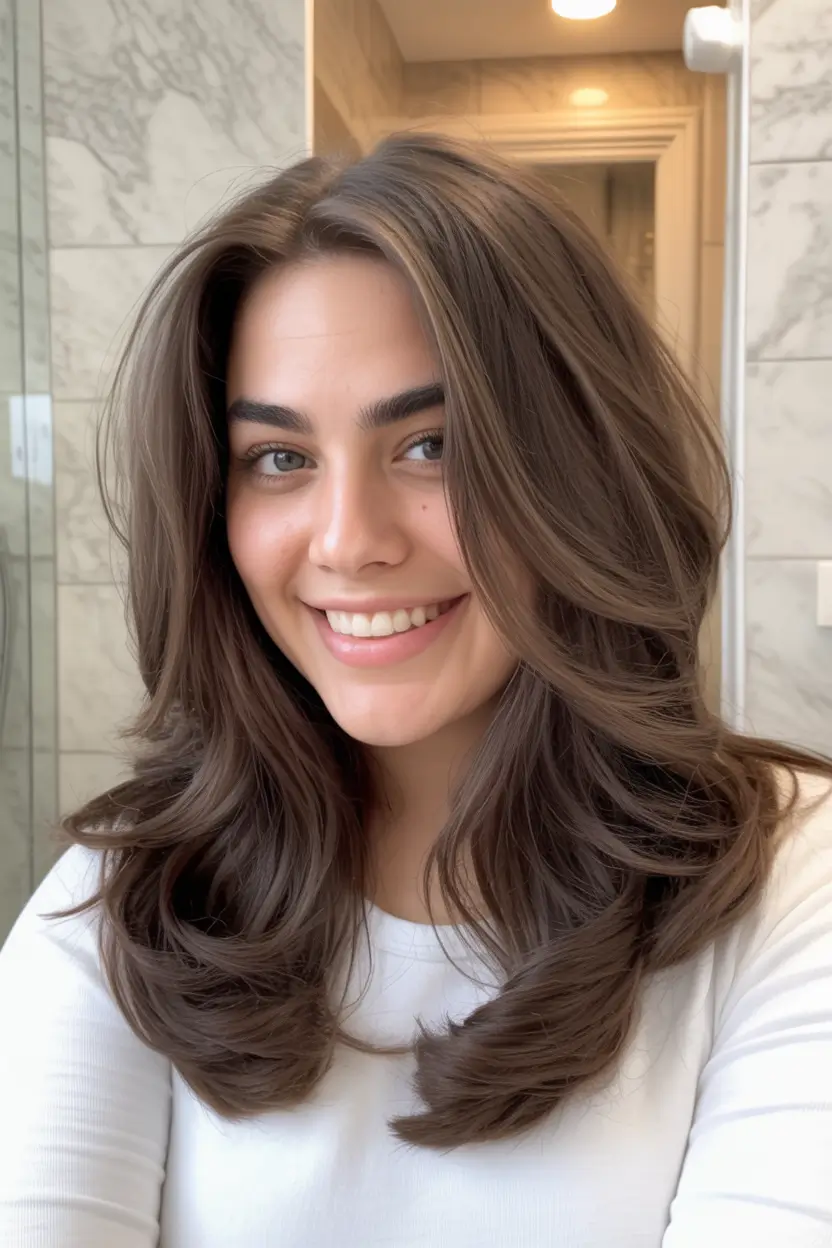 modern spring haircuts for chubby faces 2026 Long Soft Layers With Natural Volume