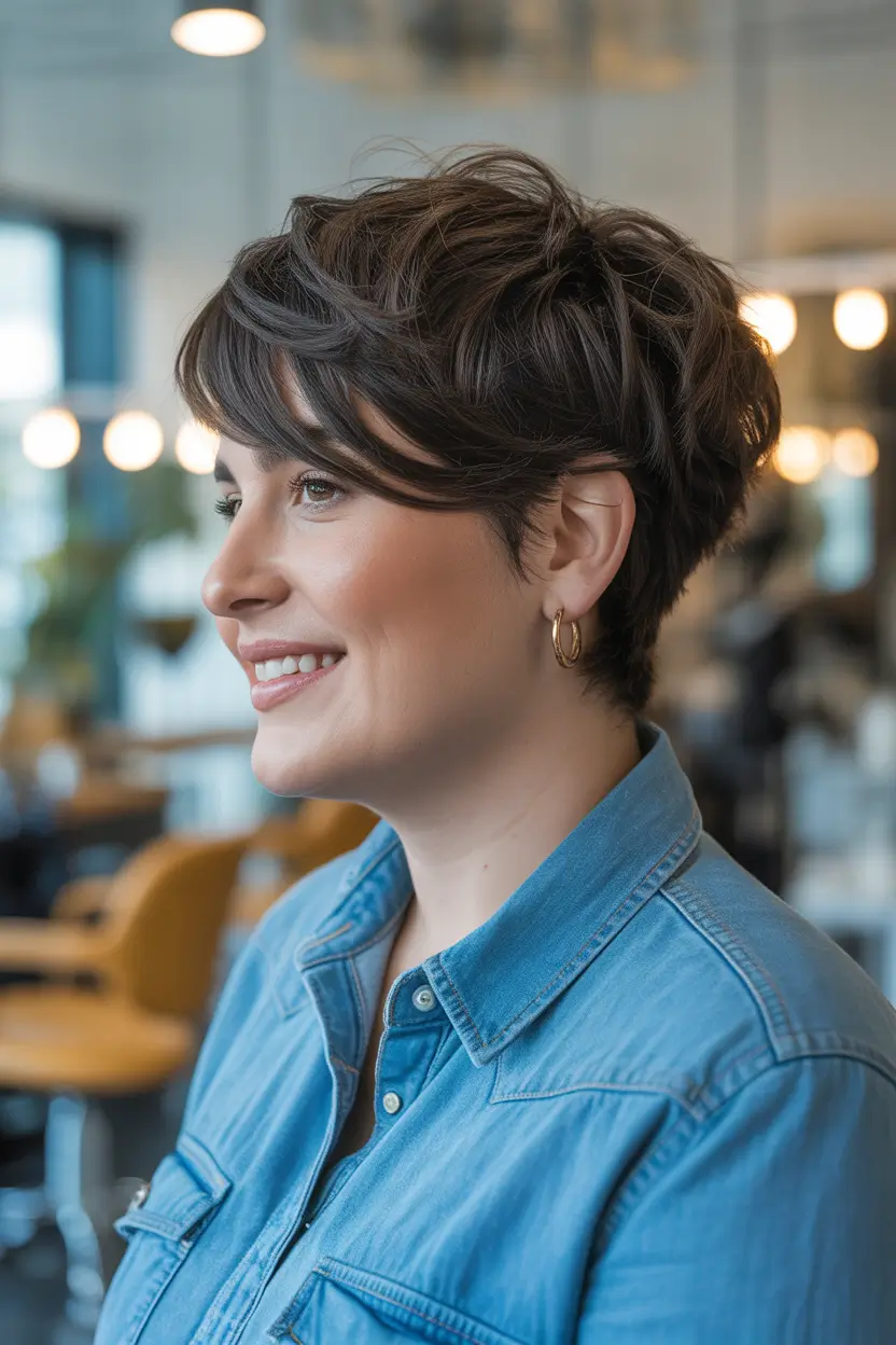 modern spring haircuts for chubby faces 2026 Wispy Textured Pixie For A Softly Sculpted Look