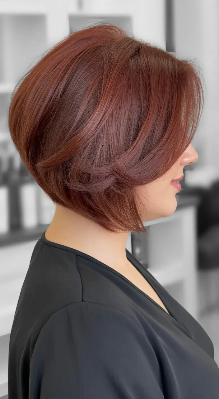 modern spring haircuts for chubby faces 2026 Rounded Auburn Bob With Face-Framing Layers