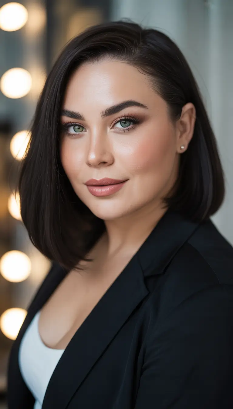 modern spring haircuts for chubby faces 2026 Sleek Shoulder-Grazing Lob With Deep Side Part