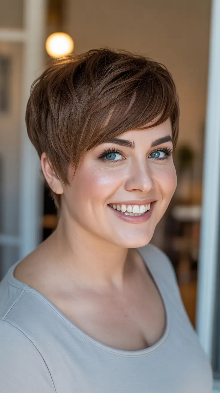 modern spring haircuts for chubby faces 2026 Chic Short Pixie With Side-Swept Texture