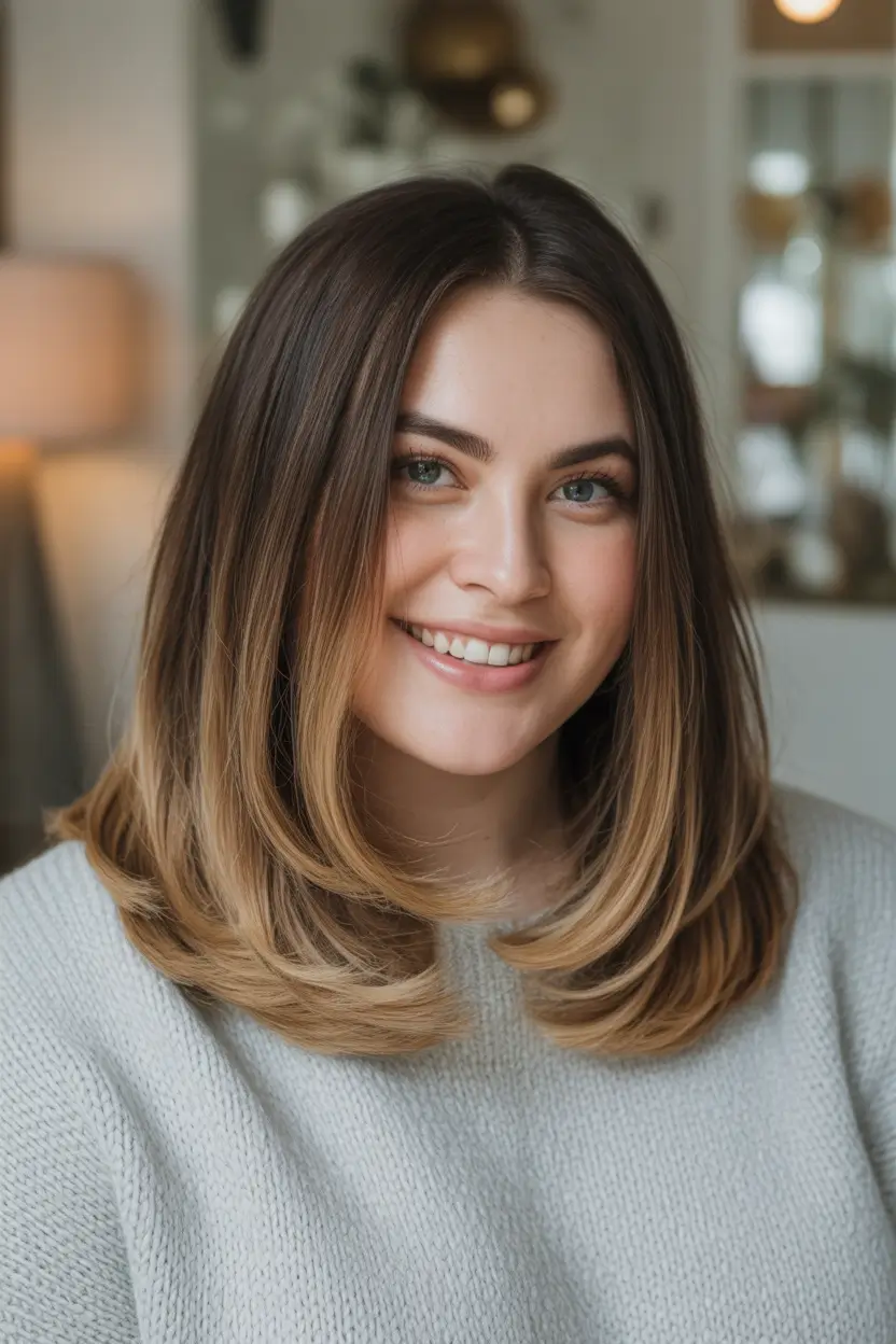 Modern Spring Haircuts for Plus Size Women 2026 Layered Medium Cut With Soft Ends And Subtle Ombre