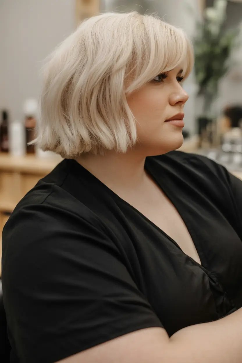 Modern Spring Haircuts For Plus Size Women 2026 Soft Wavy Bob With Airy Side Bangs