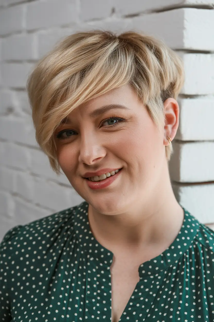 Modern Spring Haircuts For Plus Size Women 2026 Asymmetrical Pixie With Side-Swept Bangs