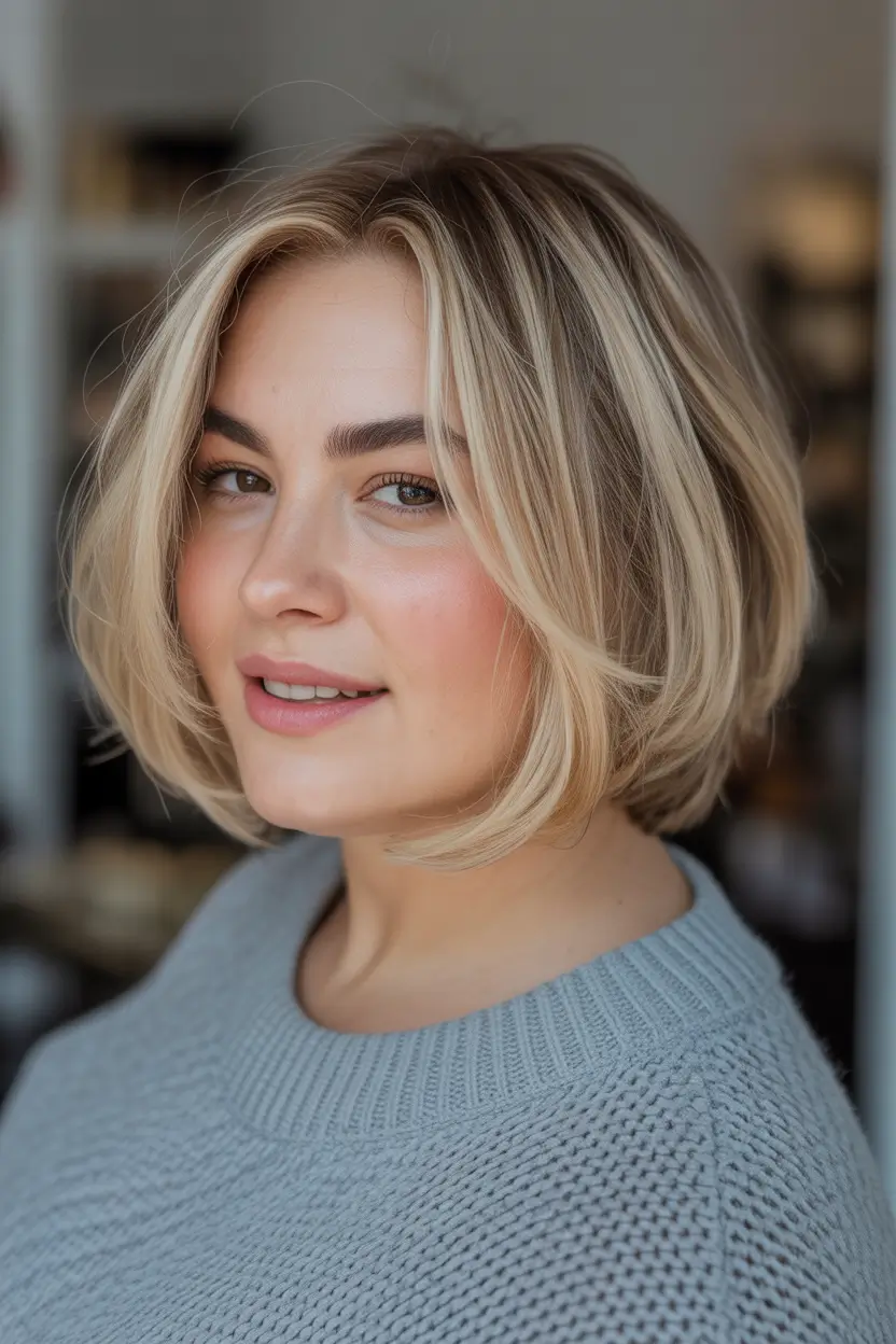 Modern Spring Haircuts For Plus Size Women 2026 Chin-Length Bob With Soft Center Part