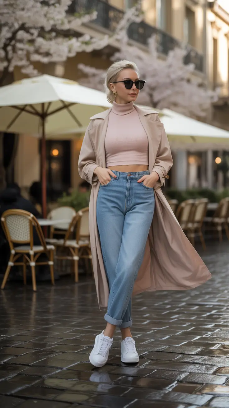spring jeans outfit ideas for 2026 Soft Neutrals with Light Denim