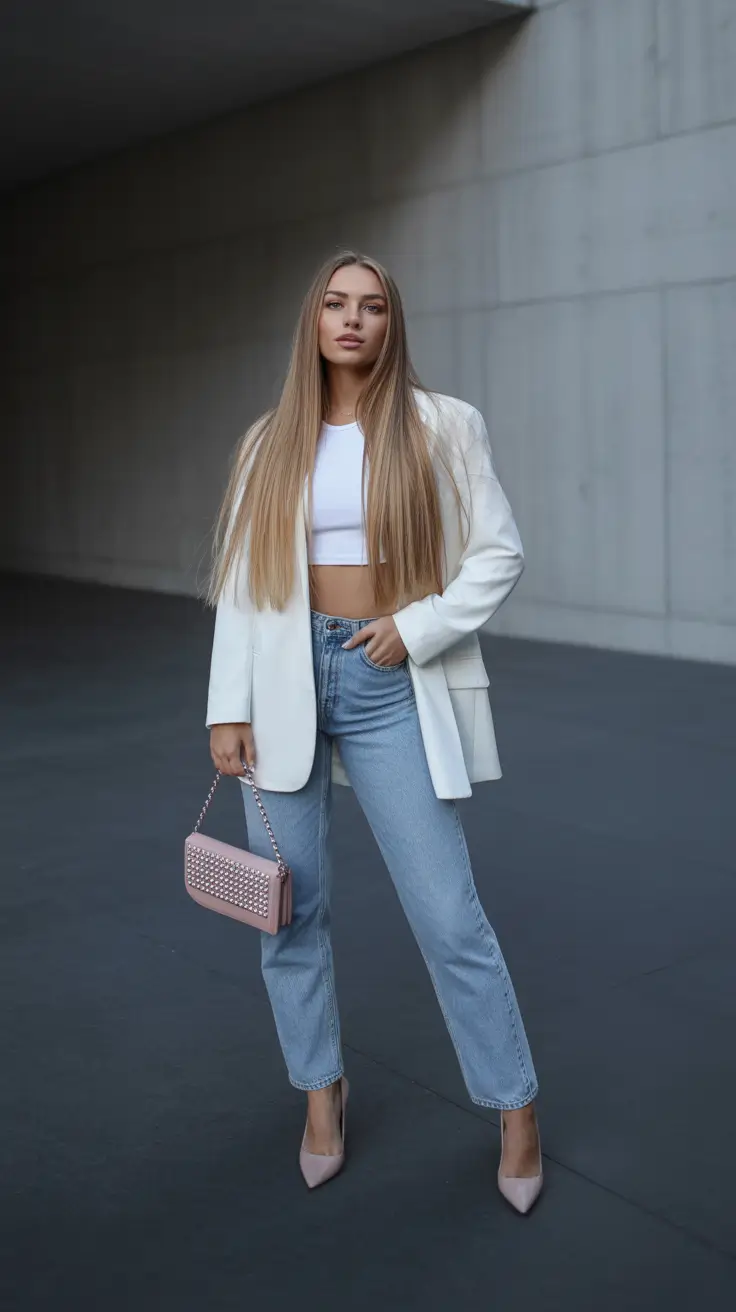 spring jeans outfit ideas for 2026 Tailored Layers with Cropped Denim