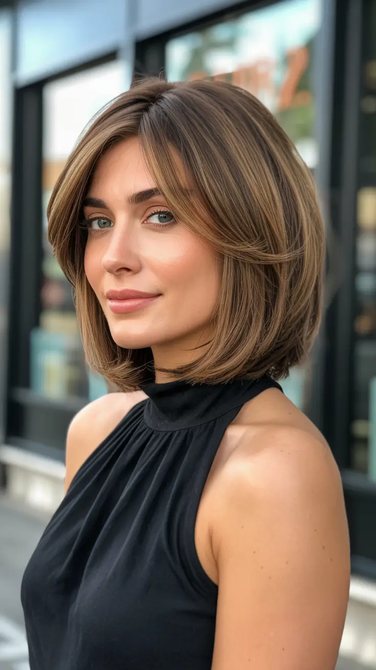 spring mid length haircuts 2026 Polished Collarbone Bob with Soft Under-Curve