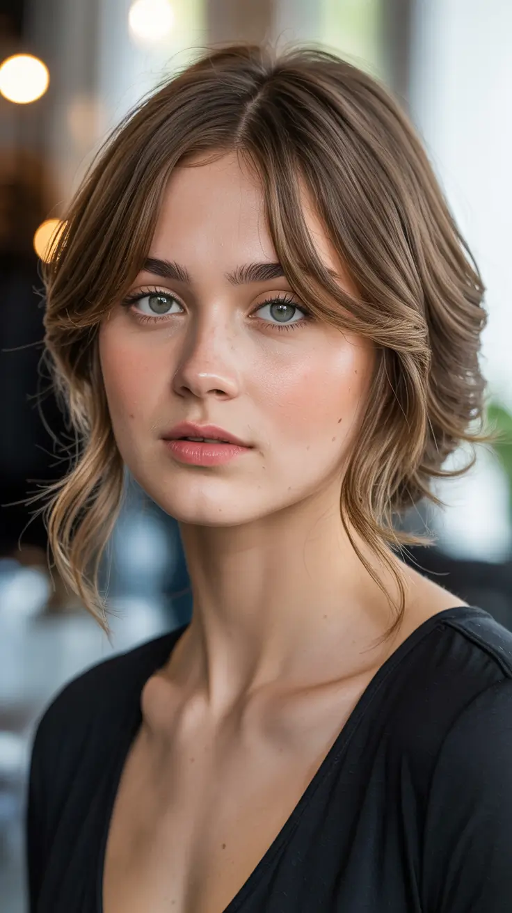 spring mid length haircuts 2026 Airy Layered Bob with Wispy Face-Framing Pieces