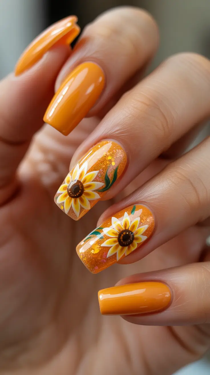Spring Nail Art Designs Golden Sunflower Glow