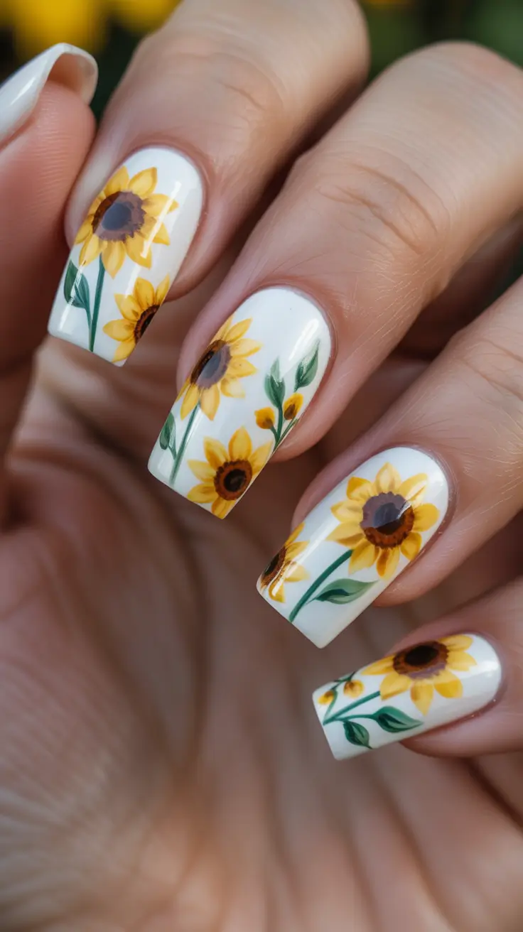 Spring Nail Art Designs Classic Sunflower Charm