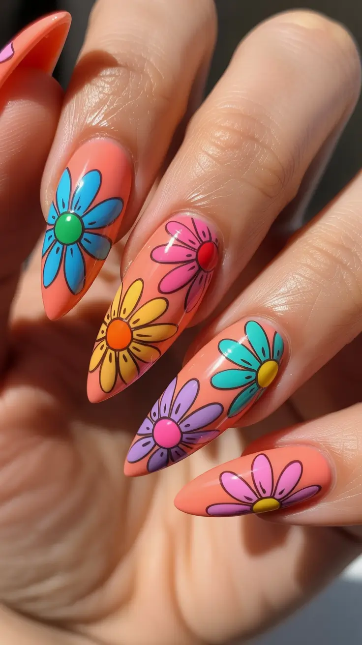 chic-spring-nail-art-trends-2026 Retro Daisy Pop