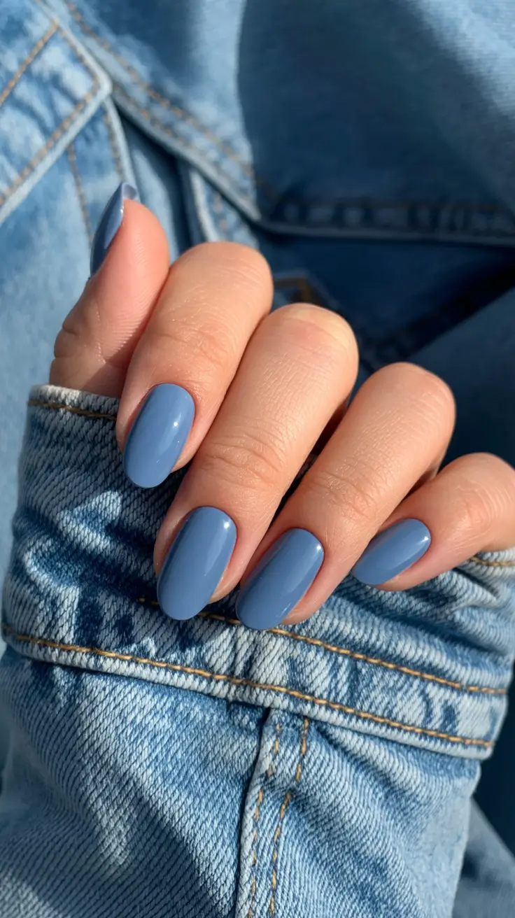 trendy spring nail colors 2026 + Denim Blue Short Nails That Look Effortlessly Cool