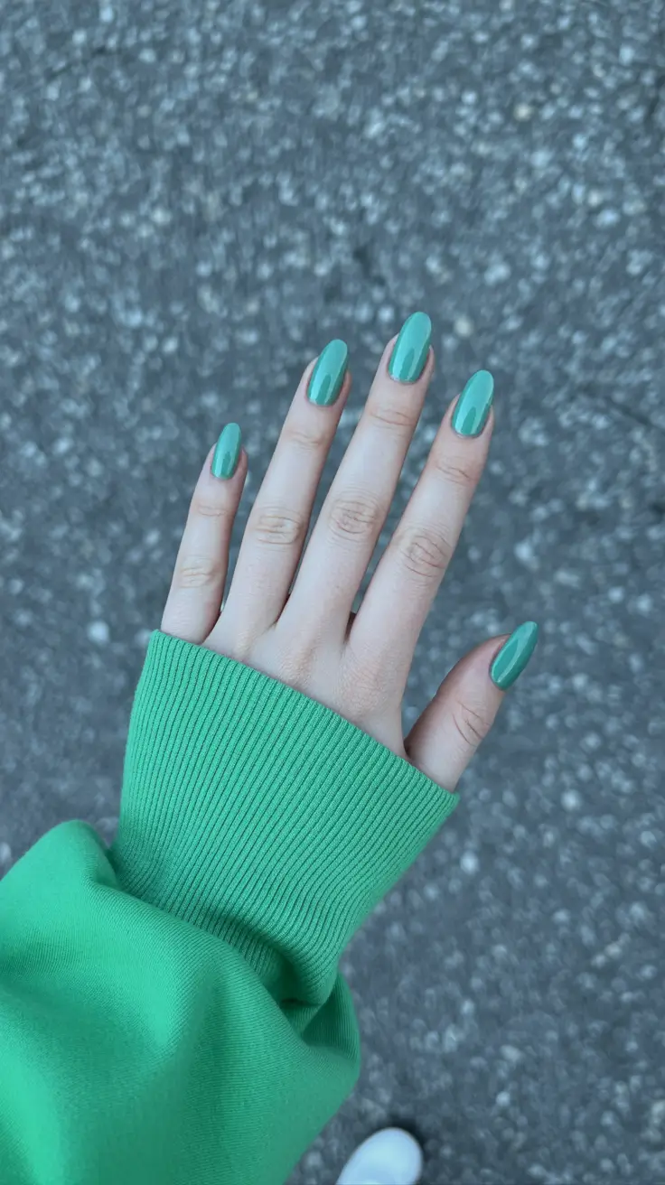 trendy spring nail colors 2026 + Cool Teal Green For A Crisp Spring Contrast