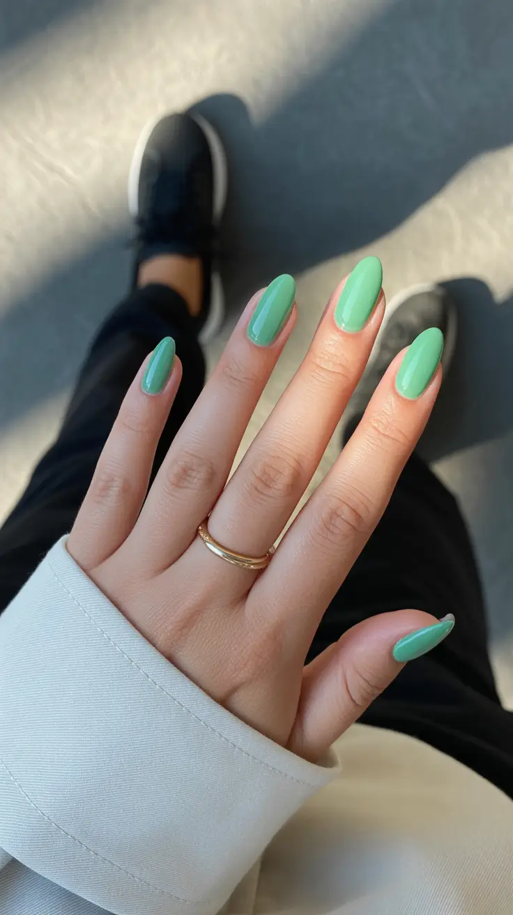 trendy spring nail colors 2026 + Mint Green Almonds That Look Like A Mood Boost