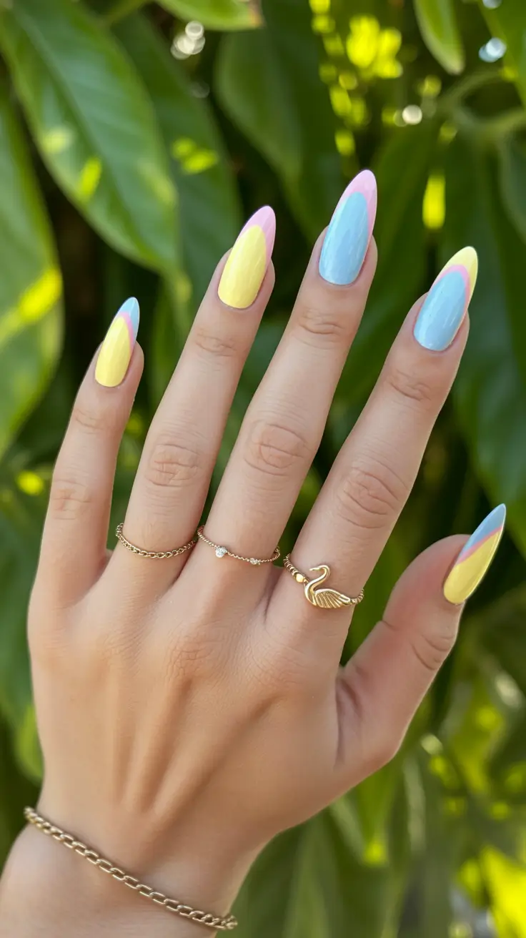 minimalist spring nail design 2026 + Pastel Side-French Almonds That Still Feel Minimal