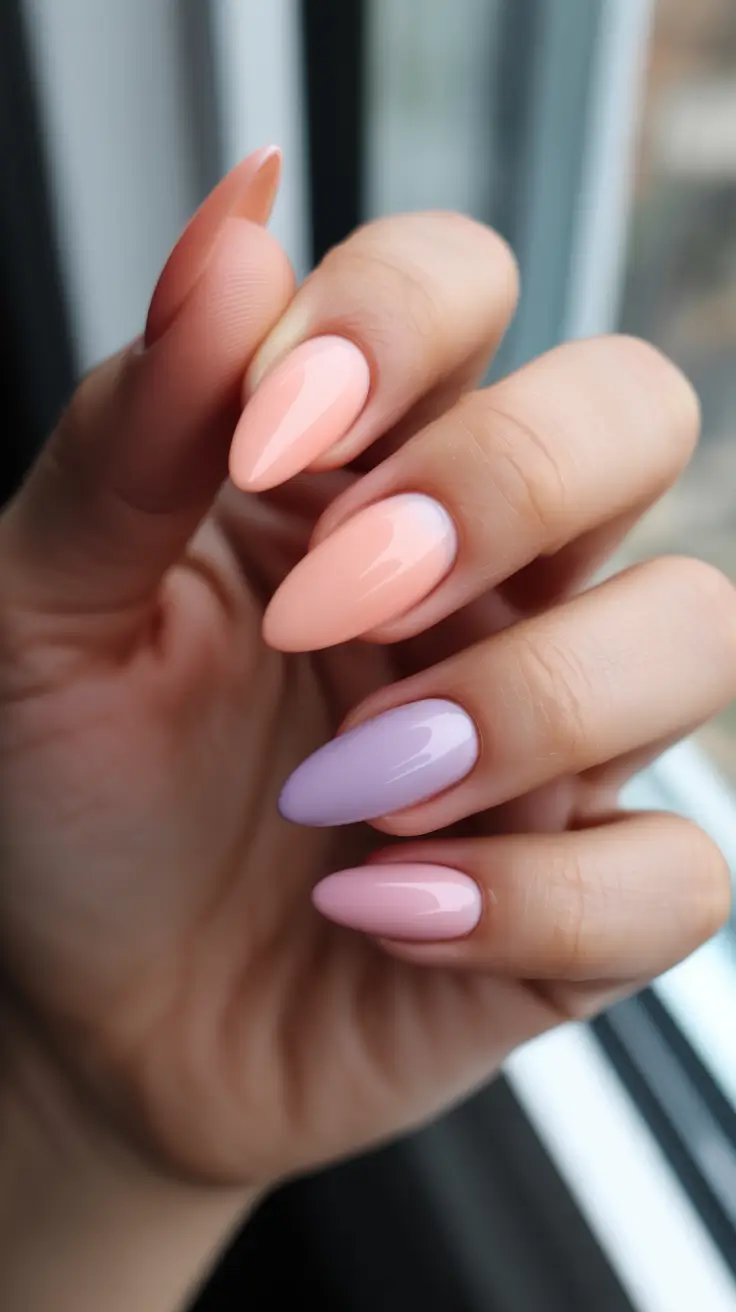 minimalist spring nail design 2026 + Peach Pastel Set With A Lavender Pop