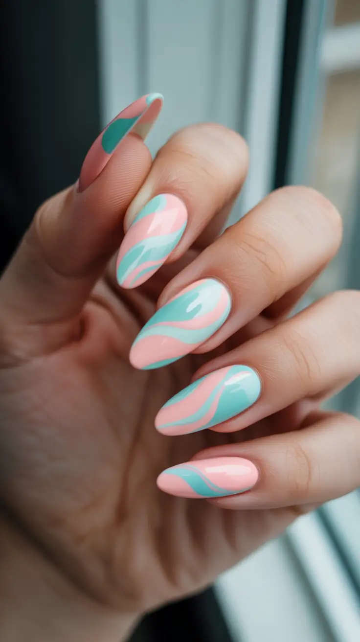 minimalist spring nail design 2026 + Peach And Mint Swirls That Still Read Minimal