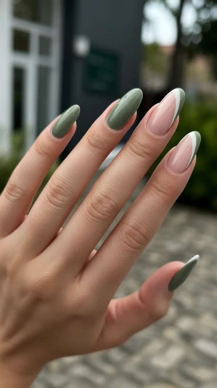 minimalist spring nail design 2026 + Olive Micro-French With Nude Negative Space