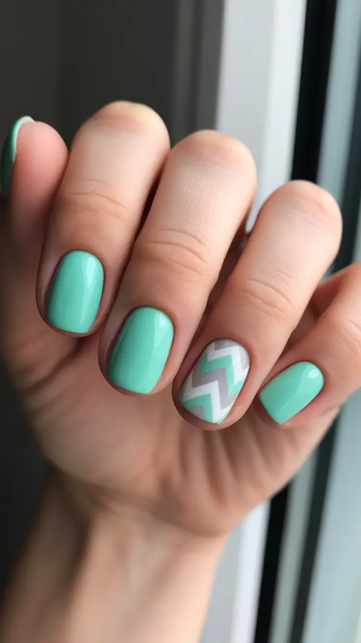 minimalist spring nails for work 2026 Mint Green Minimal With A Chevron Accent That Feels Fresh