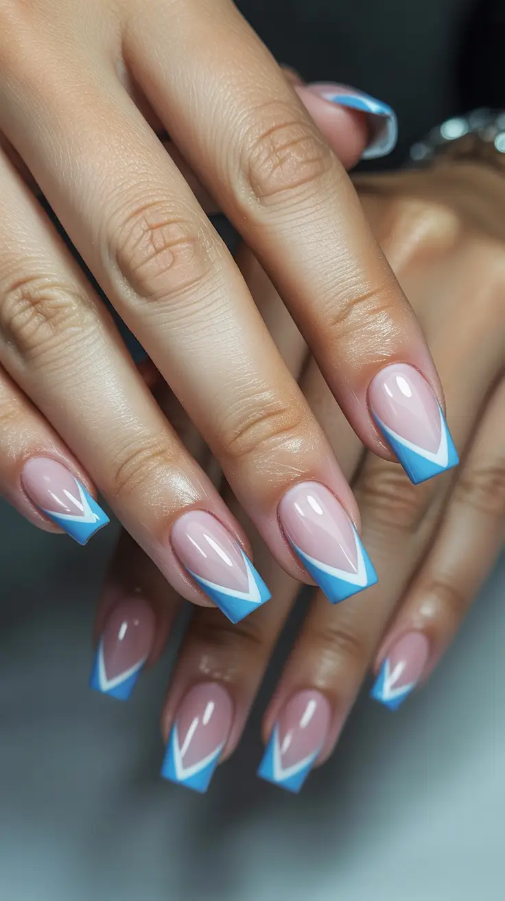 minimalist spring nails for work 2026 + Blue V-French Tips That Look Sharp In Meetings