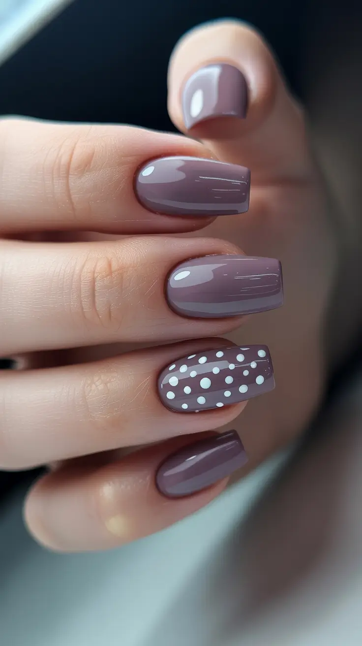 minimalist spring nails for work 2026 + Smoky Mauve With A Polka Accent For Office Days