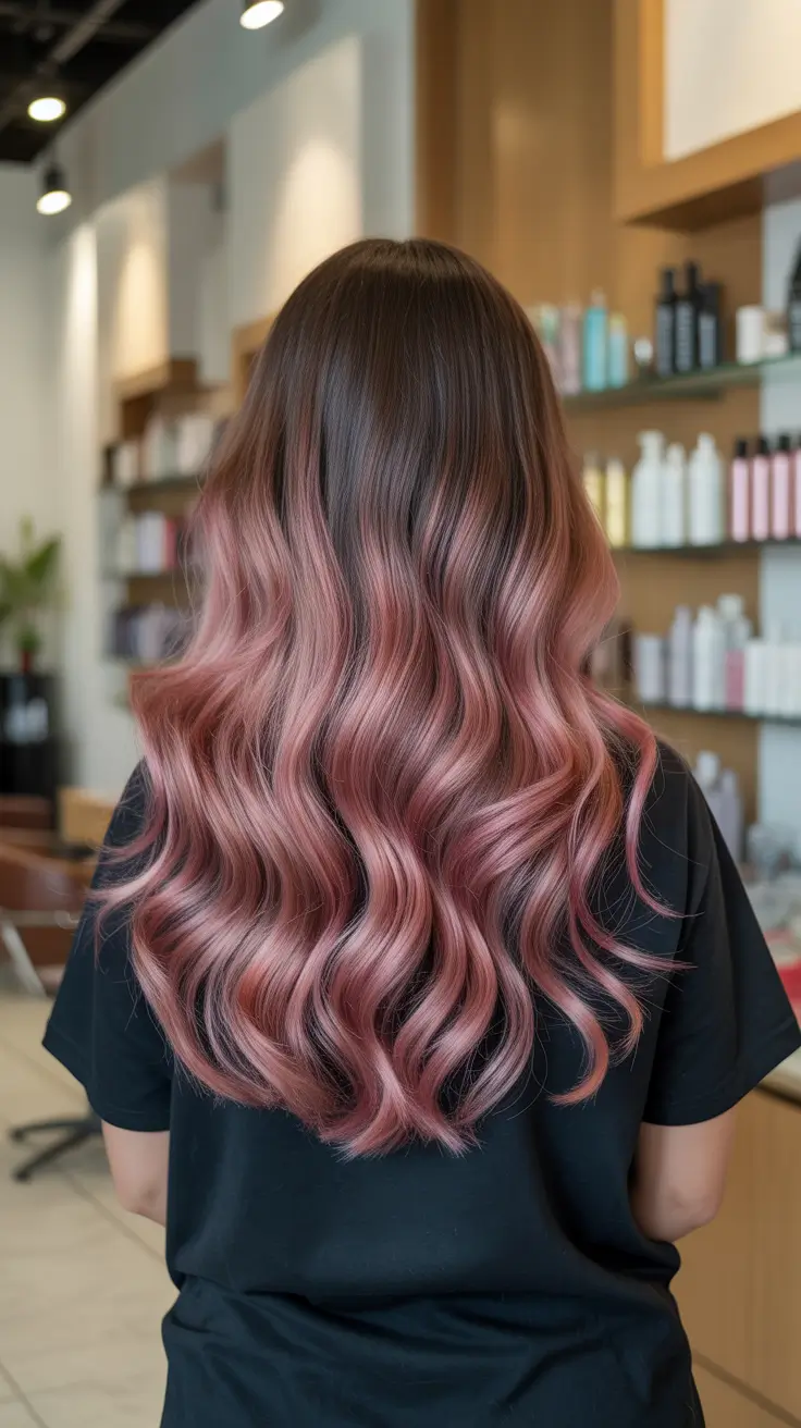 dreamy spring pink hair color ideas 2026 + Smoky Rose Satin Waves With Salon Shine
