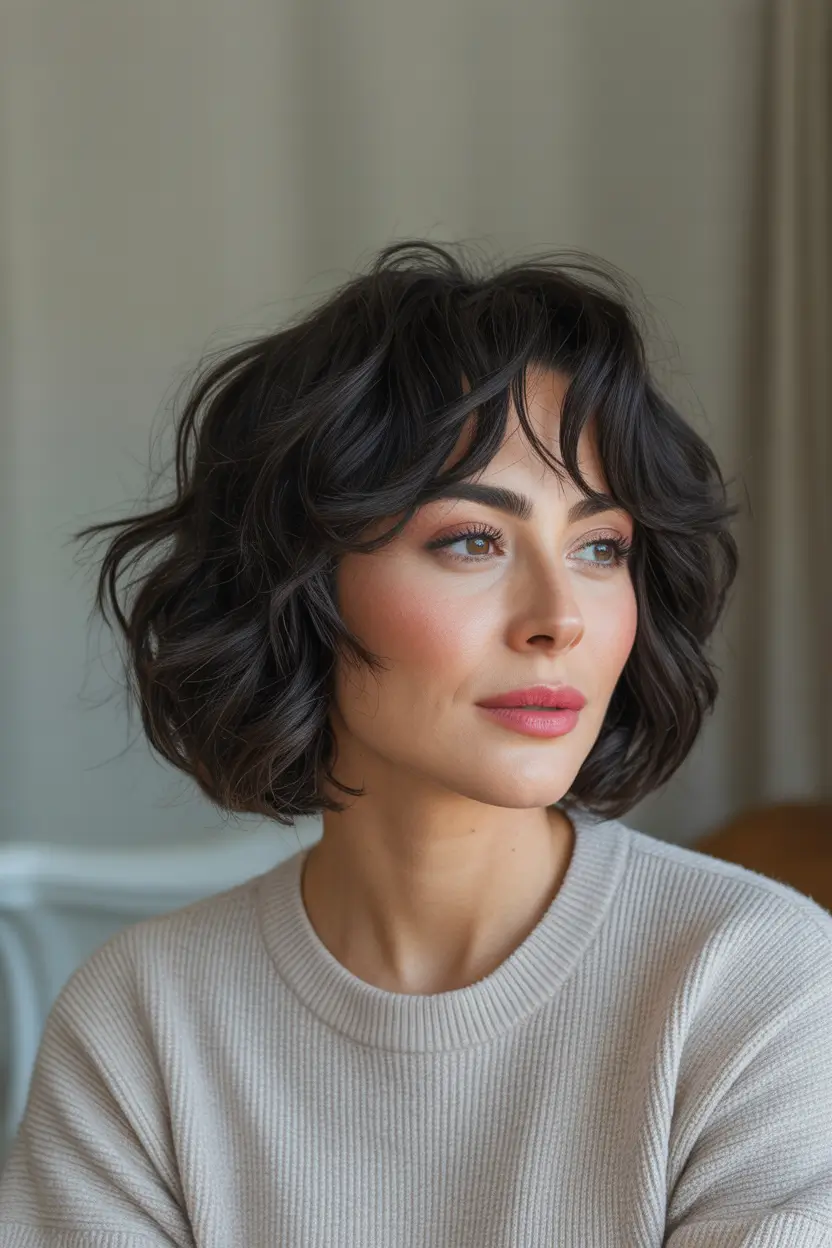 chic spring shag hairstyles inspiration 2026 + Soft Parisian Shag Bob With Airy Fringe