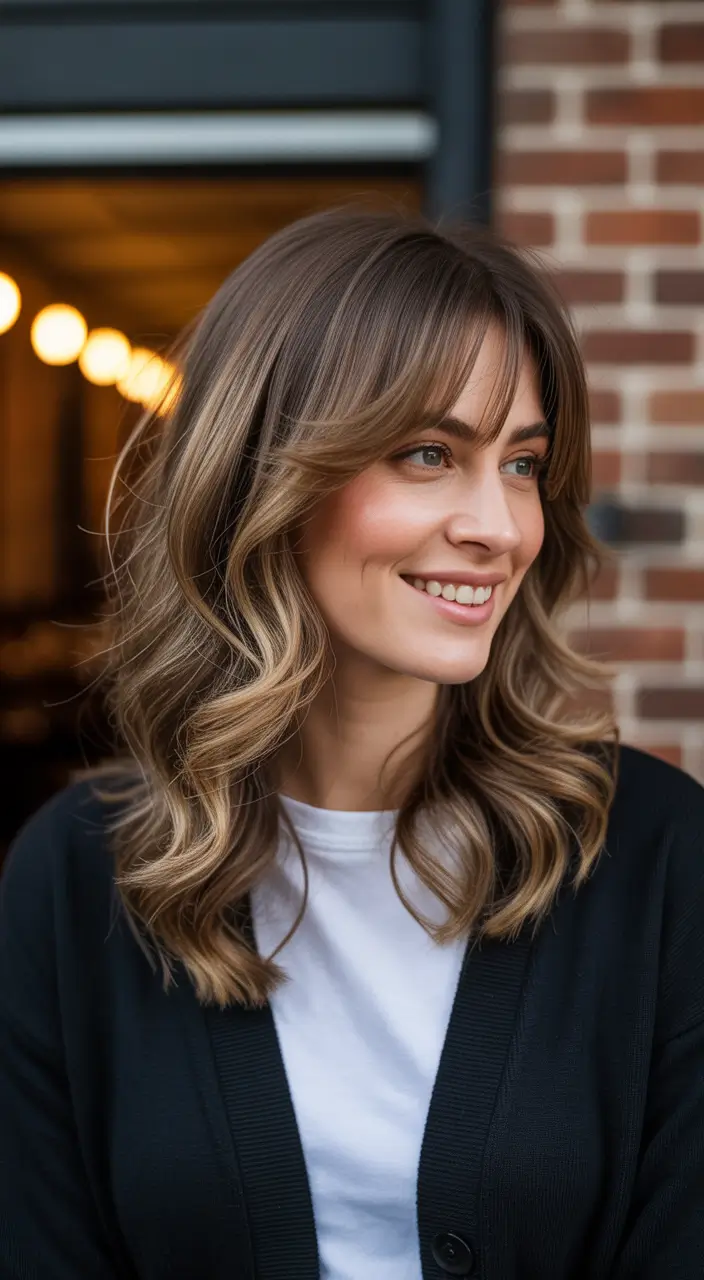 chic spring shag hairstyles inspiration 2026 + Soft Bronde Shag Waves With Airy Bangs