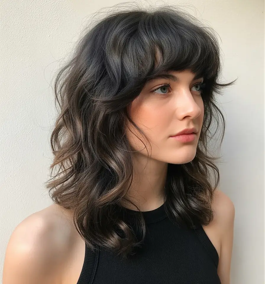 chic spring shag hairstyles inspiration 2026 + Velvety Medium Shag With Full Fringe And Soft Waves