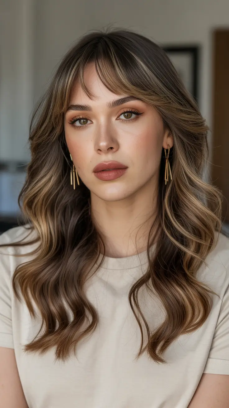 chic spring shag hairstyles inspiration 2026 + Long Soft Shag With Face-Framing Curtain Bangs And Glam Waves