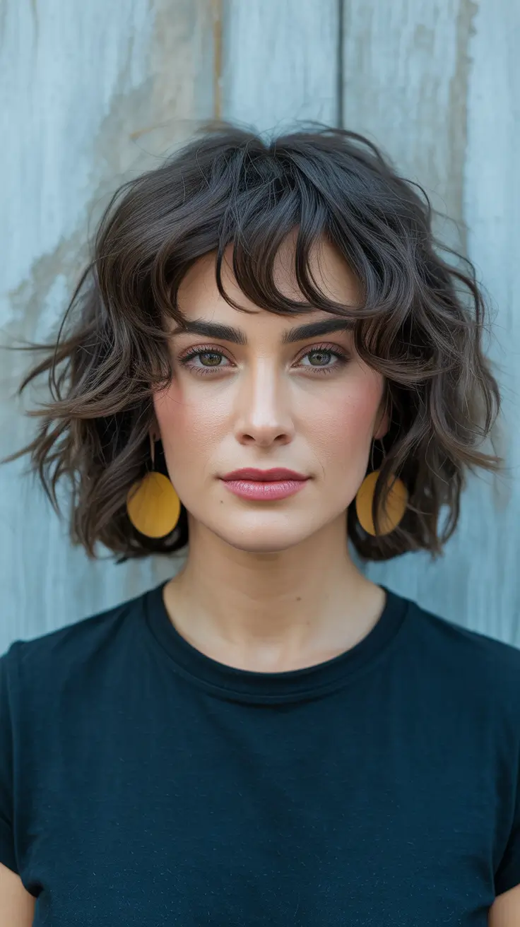 chic spring shag hairstyles inspiration 2026 + Textured Micro-Shag Bob With Playful Fringe