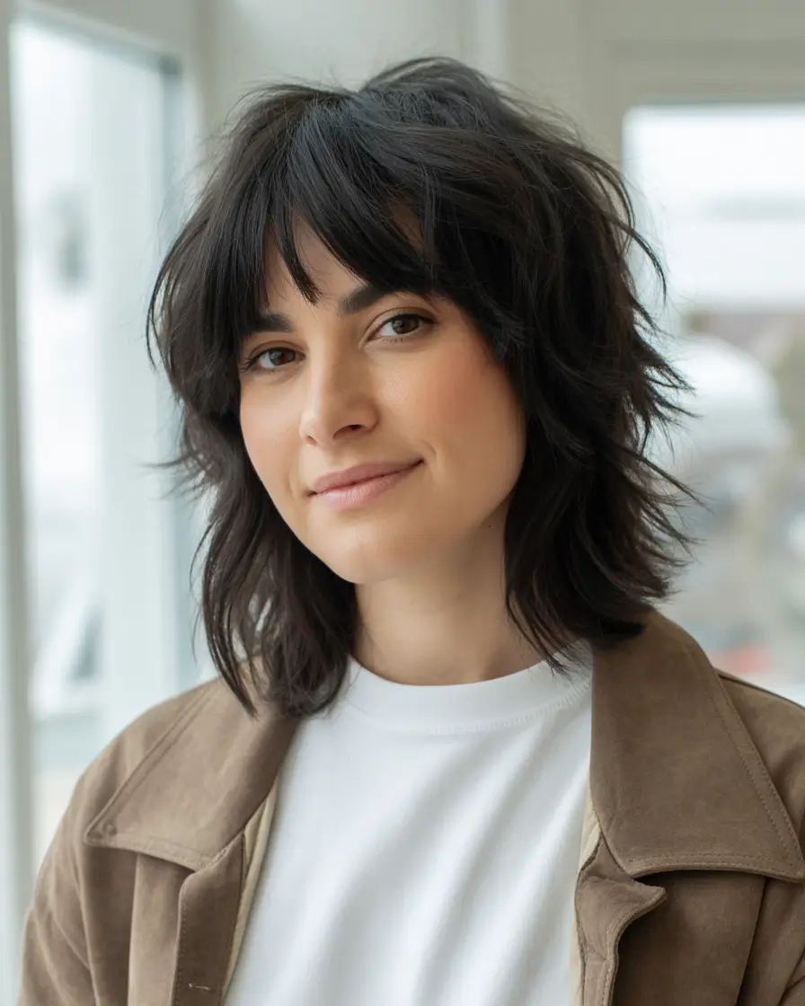 chic spring shag hairstyles inspiration 2026 + Short Dark Shag With Choppy Ends And Easy Fringe