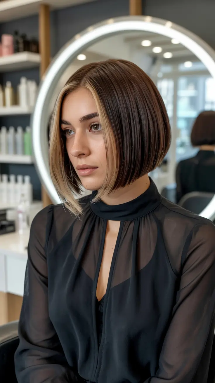spring short haircuts 2026 Asymmetrical Precision Bob with Face-Framing Contrast