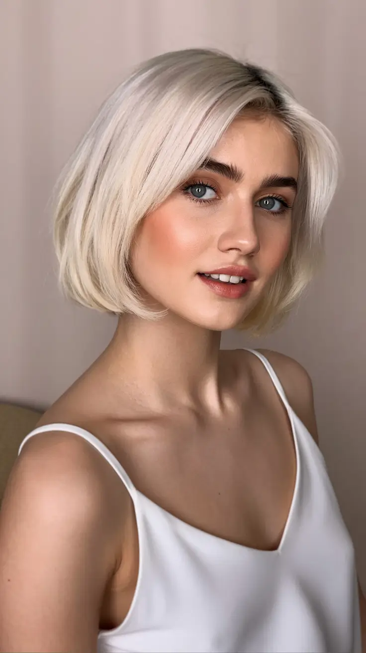 spring short haircuts 2026 Polished Platinum Micro Bob