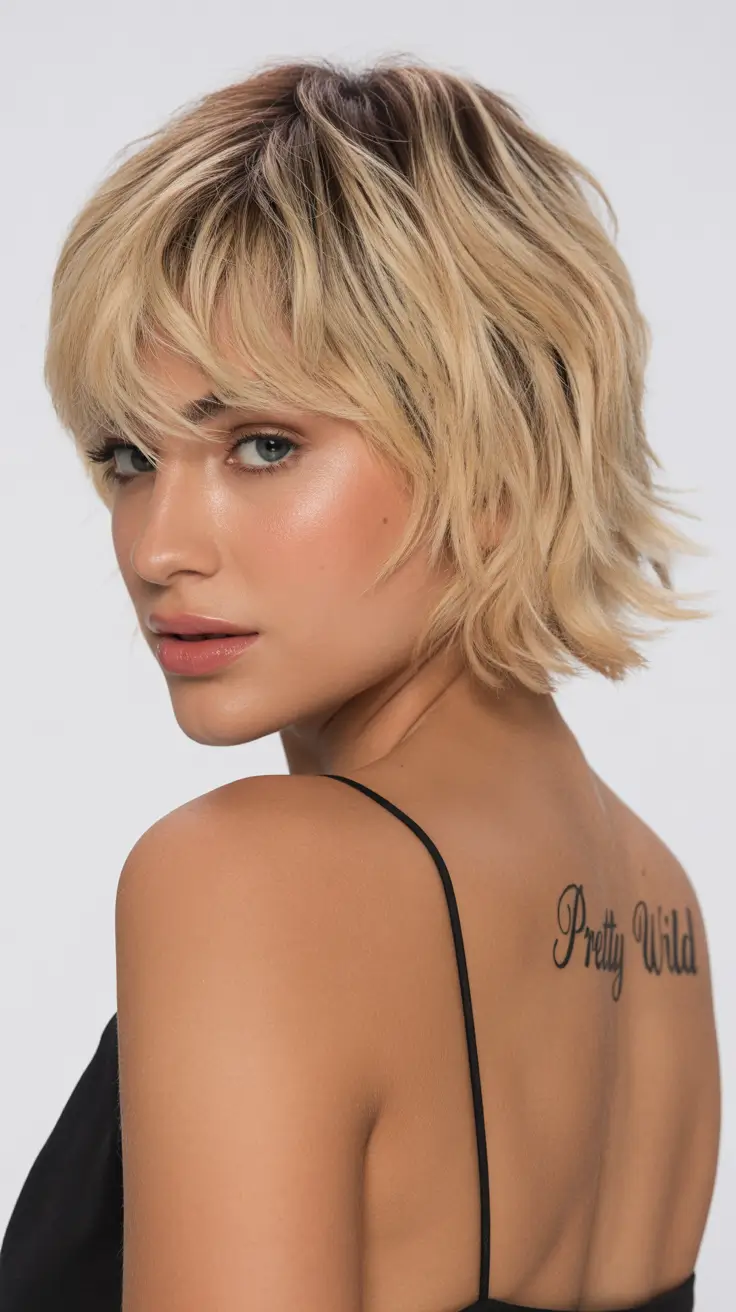 spring short haircuts 2026 Layered Shaggy Bob with Soft Bangs