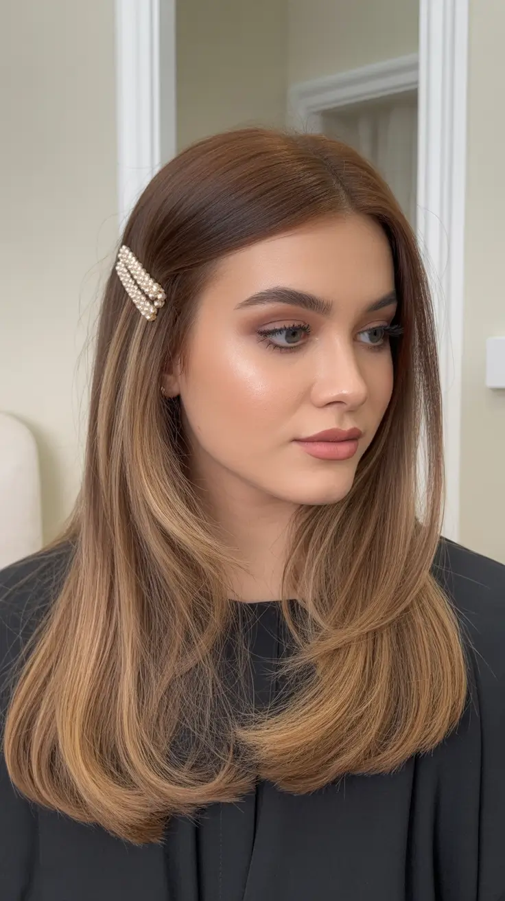 chic spring straight hairstyles for 2026 + Soft Straight Layers With A Pearly Side Clip