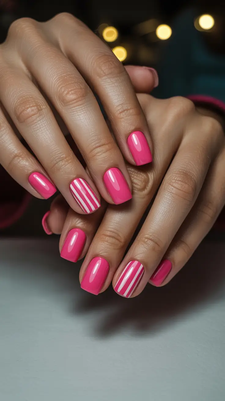 stylish colorful spring nails 2026 Glossy Pink Stripes That Feel Playful Yet Polished