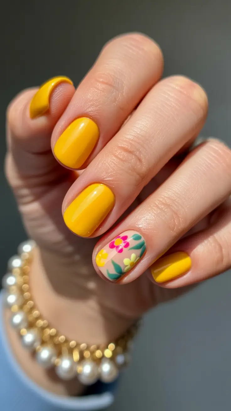 stylish early spring nails 2026 Sunlit daisy pop in citrus yellow
