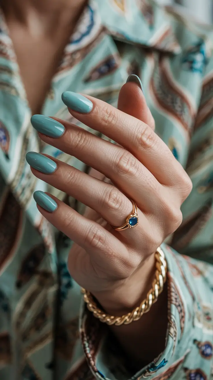stylish spring almond nails 2026 Sea Glass Gloss - Minimalist Teal Almond Nails