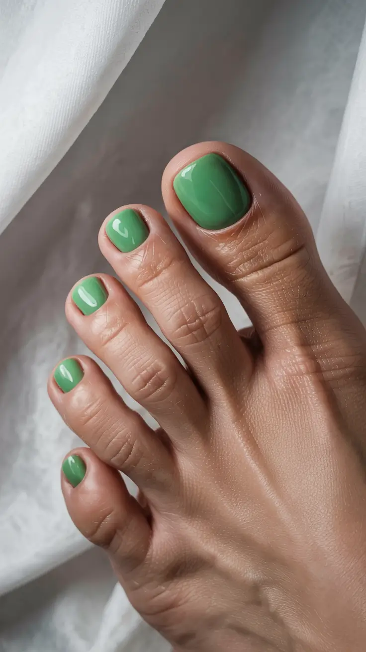 stylish spring toe nails 2026 Leafy Spring Green Revival